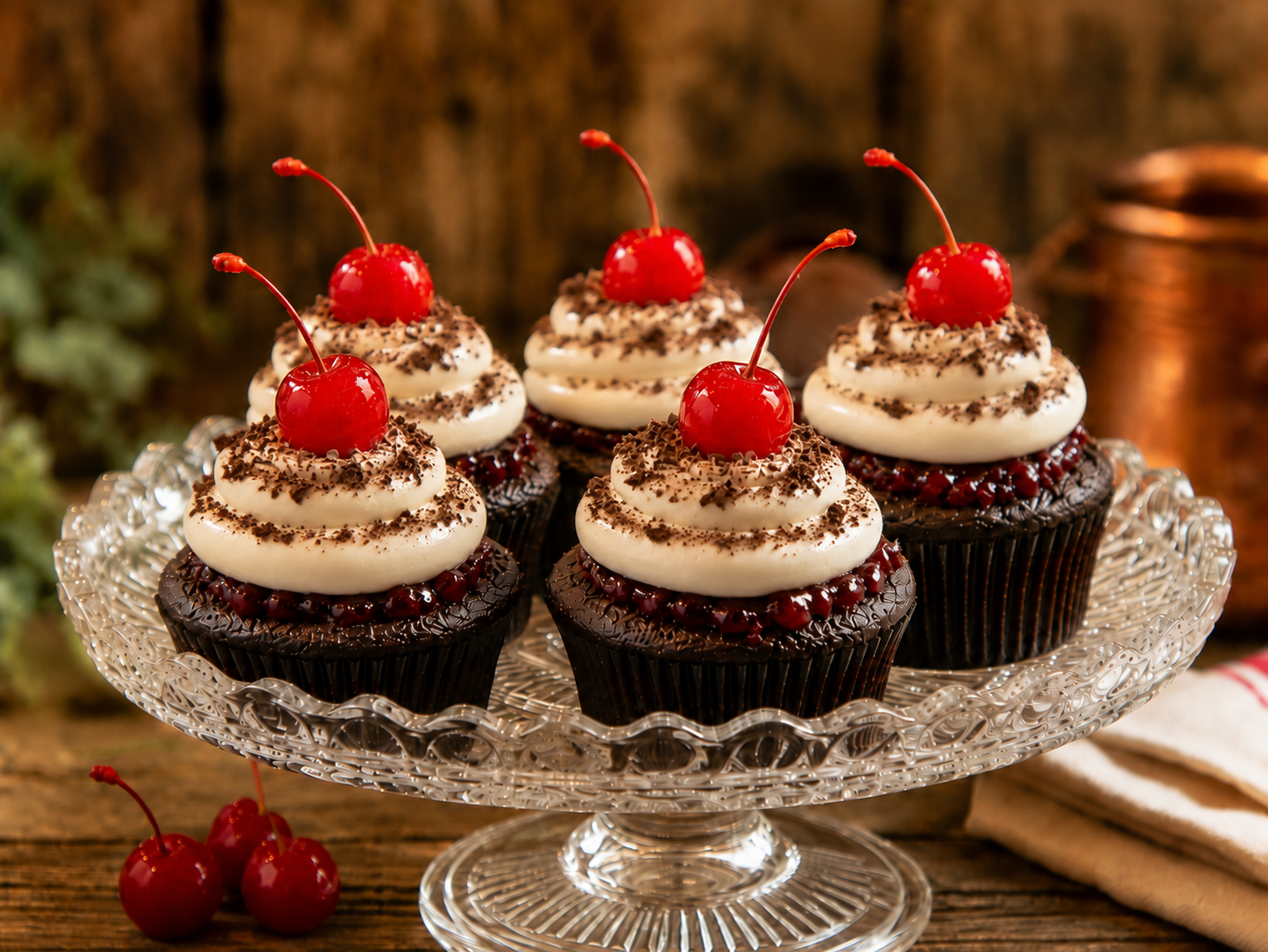 Black Forest Cupcakes with Freeze Dried Chocolate Ice Cream