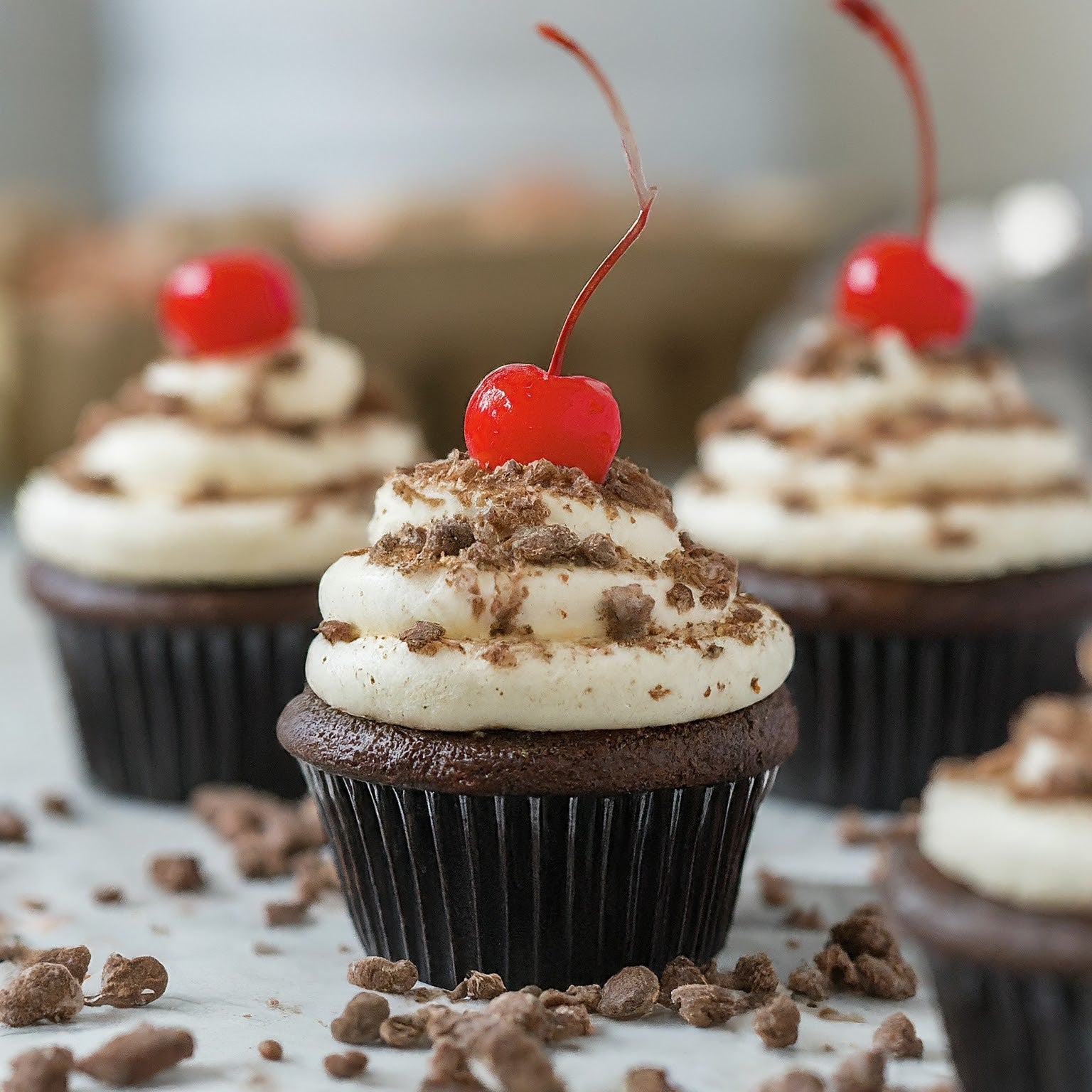 Black Forest Cupcakes with Freeze Dried Chocolate Ice Cream