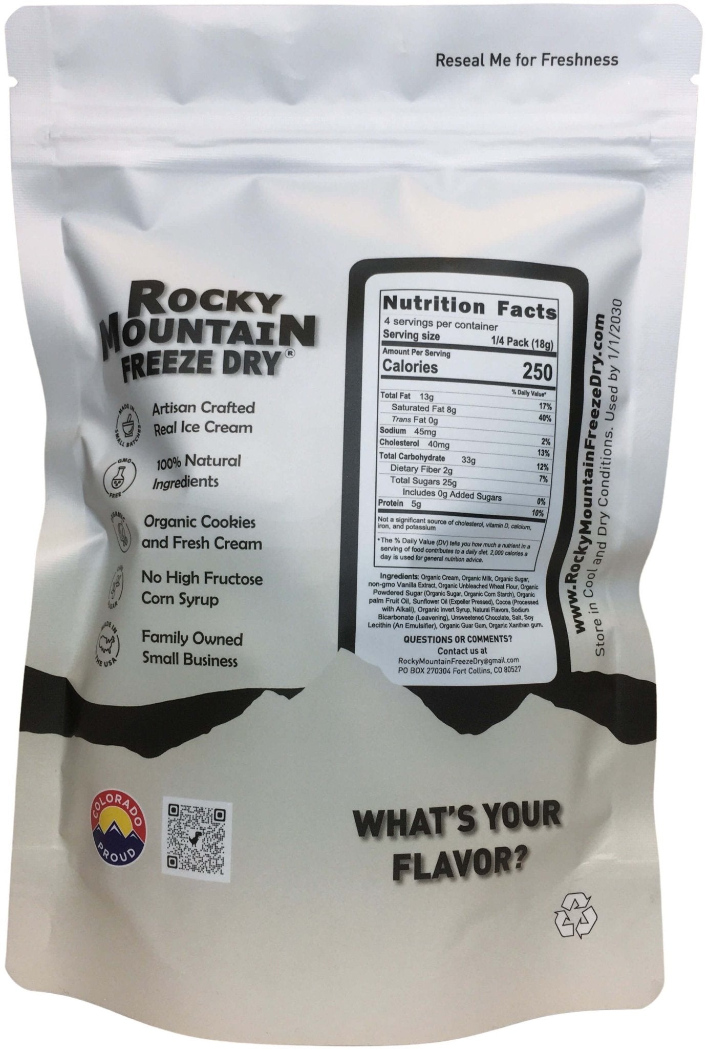 Cookies and Cream Freeze Dried Ice Cream | 2.5 oz Shareable Pack - Rocky Mountain Freeze Dry
