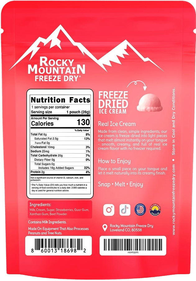 Strawberry Freeze Dried Ice Cream | 1 oz Classic Pack - Rocky Mountain Freeze Dry