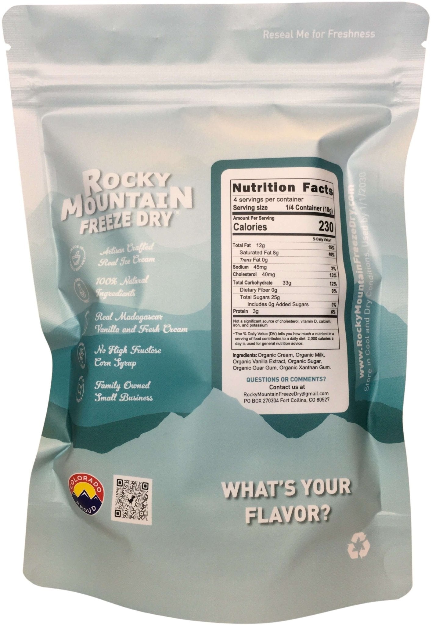 Vanilla Freeze Dried Ice Cream | 2.5 oz Shareable Pack - Rocky Mountain Freeze Dry